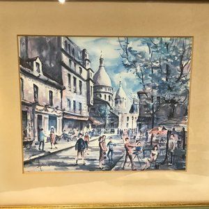 Vintage  Paris Watercolor Print By Arno 1960s